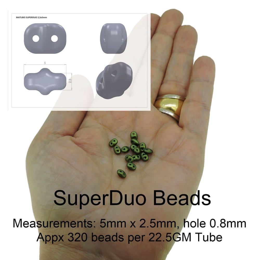 SuperDuo Beads Two-hole 5x2.5mm Jet Hematite 22.5GM - Image 2