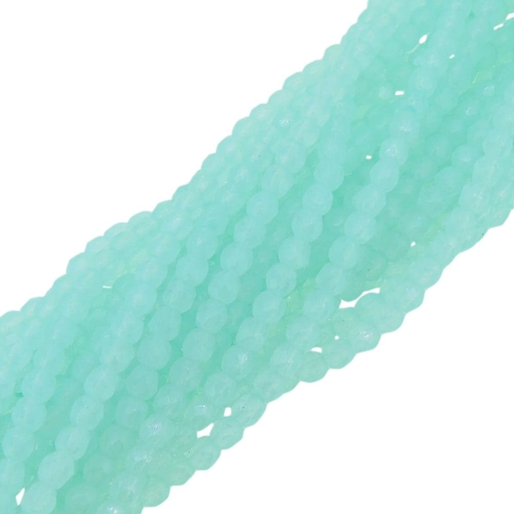 Fire Polished Faceted 3mm Round Beads 50pcs - Milky Aquamarine