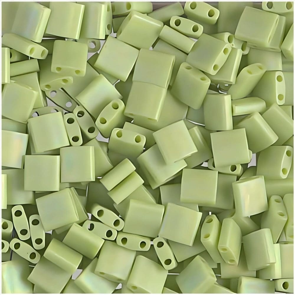 Miyuki Tila Beads 5mm 2-hole Square Matte Opaque Chartreuse AB 7.2GM