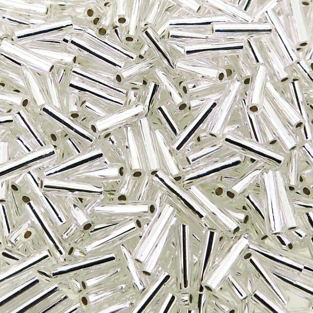 Miyuki Bugle Beads Size #2, 6mm, 17GM Tube Silver Lined Silver