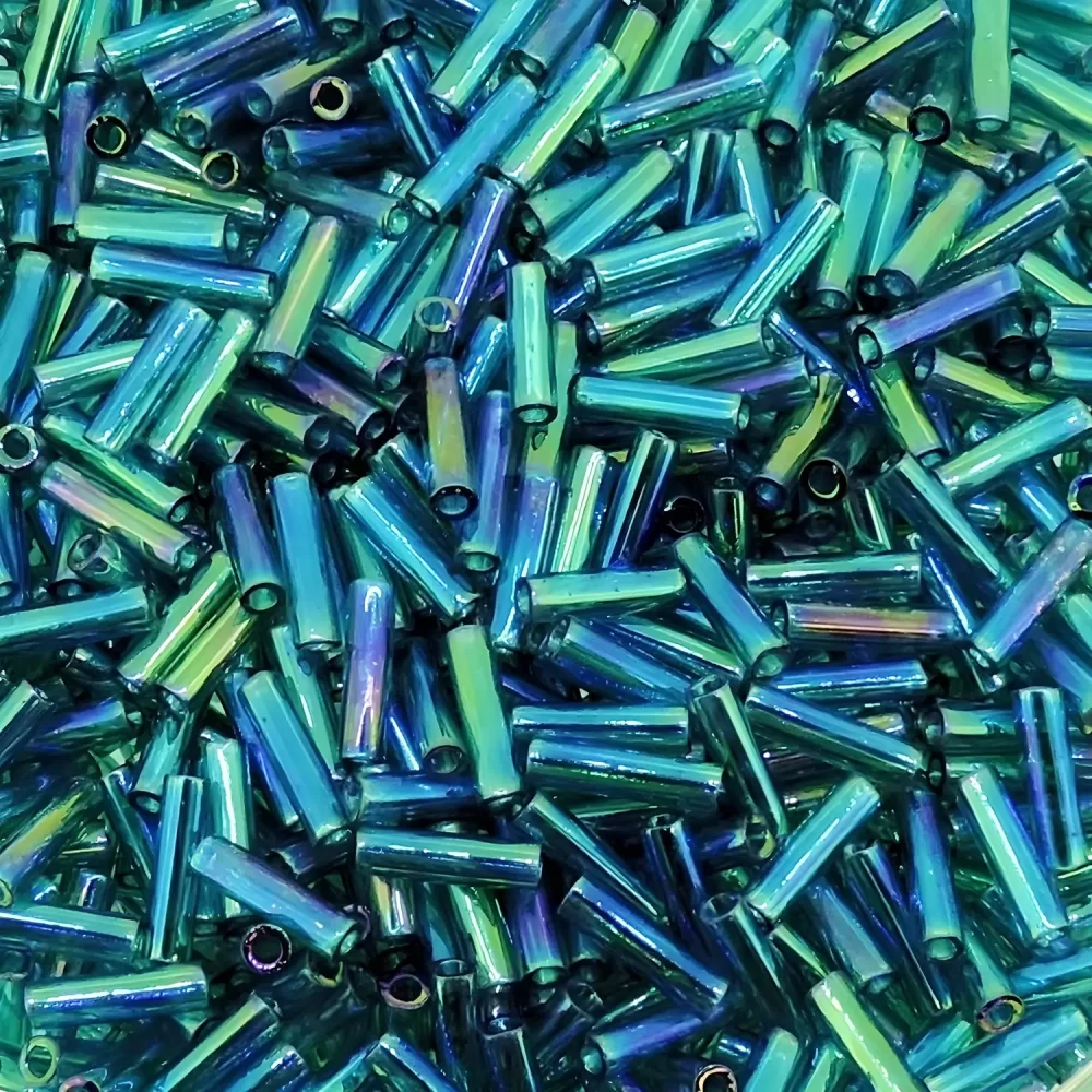 Miyuki Bugle Beads Size #2, 6mm, 17GM Teal AB