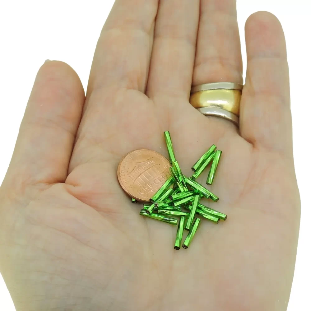 Miyuki Twisted Bugle Beads, 2x12mm, 13GM Silver Lined Kelly Green - Image 4