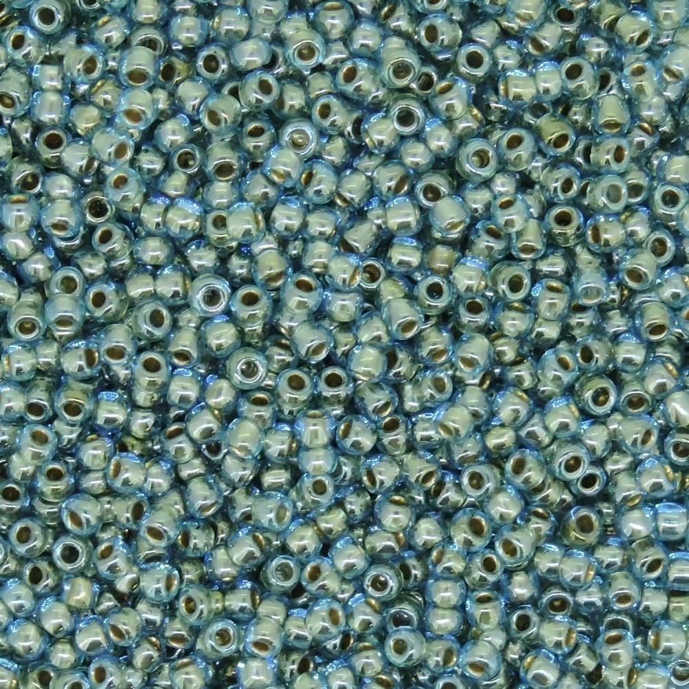 Toho Seed Beads Round Size 11/0 28GM Gold Lined Aqua 11-990
