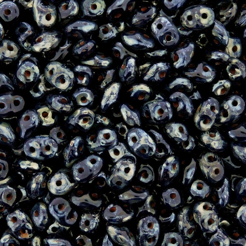 SuperDuo Beads Two-hole 5x2.5mm Opaque Blue Picasso 22.5GM - Image 2