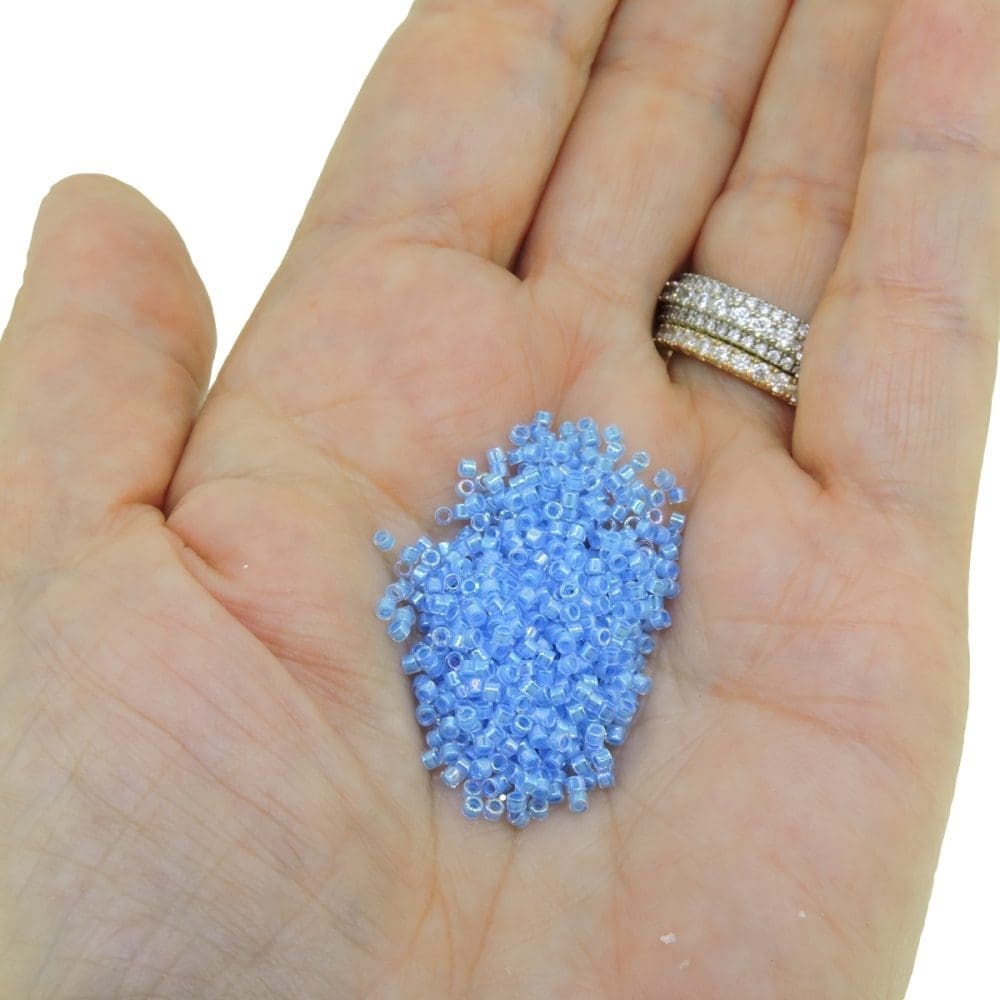 DB076 Miyuki Delica Seed Beads 11/0 Light Blue Lined Crystal AB 7GM - Image 4