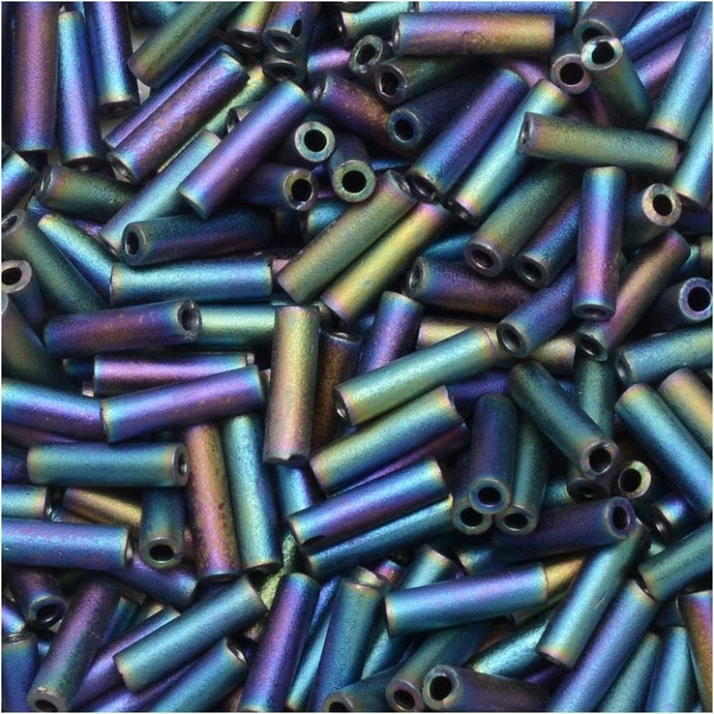 Miyuki Bugle Beads Size #2, 6mm, 17GM Matte Black AB