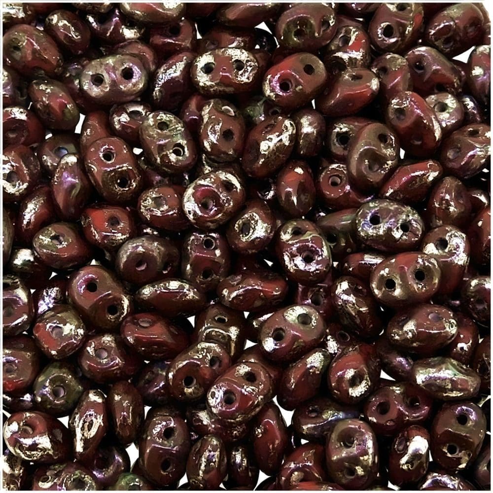 Czech SuperDuo Two-hole Beads 5x2.5mm Coral Red Picasso 22.5GM